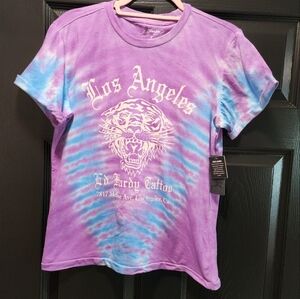 Ed Hardy Iconic Retro Tiger Head Women's Graphic Tye Dye Tee